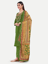 Green Stitched Upada Silk Embroidered Salwar Suit with Pant Printed Dupatta